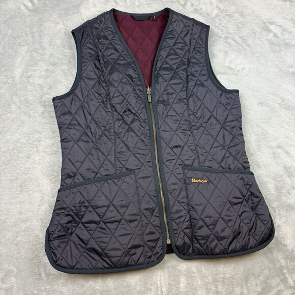 Barbour Jackets & Blazers - Barbour Betty Vest Womens Size 10 Blue Quilted Fleece Liner Pockets Full Zip